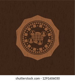 social network icon inside retro style wooden emblem