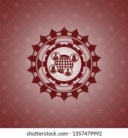social network icon inside retro red emblem
