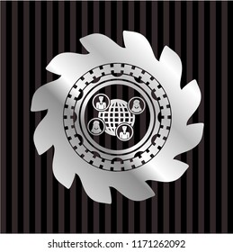 social network icon inside silver emblem or badge