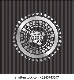 social network icon inside silver badge