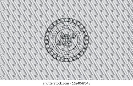 social network icon inside silver badge. Scales pattern. Vector Illustration. Detailed.