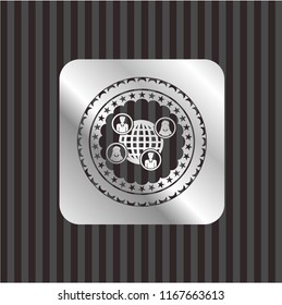 social network icon inside silvery shiny badge