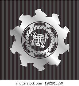 social network icon inside silvery badge