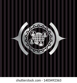 social network icon inside silvery badge or emblem