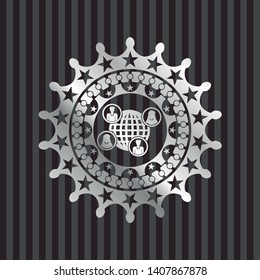 social network icon inside silvery badge or emblem