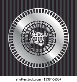 social network icon inside silvery badge or emblem