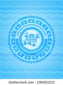 social network icon inside sky blue water badge.