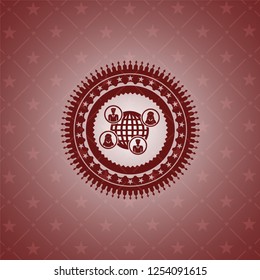 social network icon inside vintage red emblem