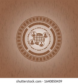social network icon inside vintage wooden emblem