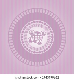 social network icon inside vintage pink emblem. Conceptual design.