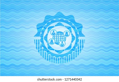 social network icon inside water concept emblem.