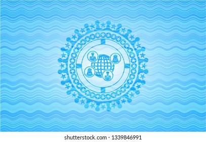 social network icon inside water wave emblem.