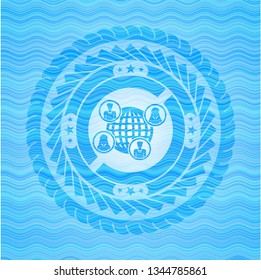social network icon inside water wave concept style badge.