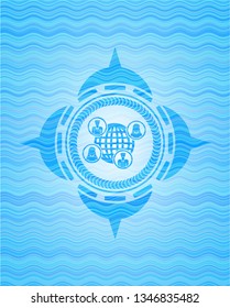social network icon inside water badge.