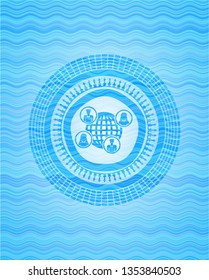social network icon inside water concept emblem.