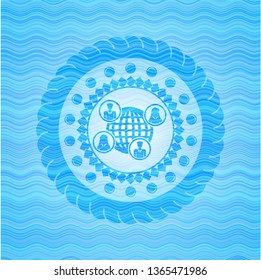 social network icon inside water wave emblem.
