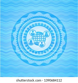 social network icon inside water concept badge background.