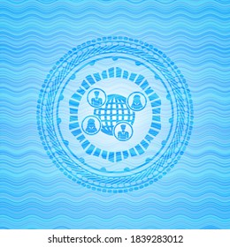 social network icon inside water representation style emblem. 