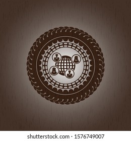 social network icon inside wood badge or emblem