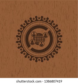 social network icon inside wooden emblem