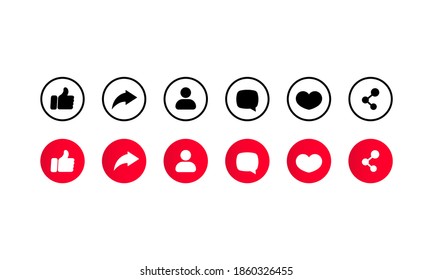 Social network icon. Like, share, heart, follow, message sign. Vector EPS 10. Isolated on white background.