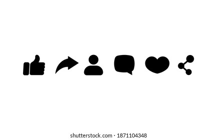 Social network icon. Like, share, heart, follow, message sign. Vector EPS 10. Isolated on white background.