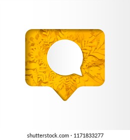 Social network icon new comment,on the yellow plants, grass, leaves and flowers, paper cut style