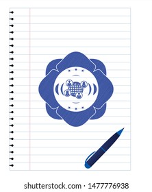 social network icon pen draw. Blue ink. Vector Illustration. Detailed.