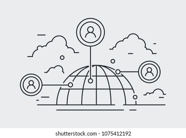 social network icon, people network connection illustration. contact, communication draw. line, vector, eps 10