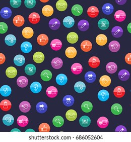 Social network icon series in color circles. Seamless pattern. Background vector illustration.