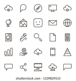 Social network icon set. Collection of high quality outline media pictograms in modern flat style. Black internet symbol for web design and mobile app on white background. Web line logo.