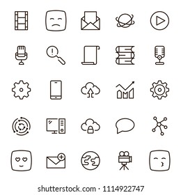 Social network icon set. Collection of high quality outline media pictograms in modern flat style. Black internet symbol for web design and mobile app on white background. Web line logo.