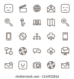Social network icon set. Collection of high quality outline media pictograms in modern flat style. Black internet symbol for web design and mobile app on white background. Web line logo.