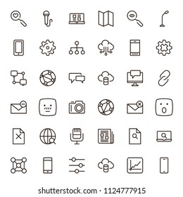 Social network icon set. Collection of high quality outline media pictograms in modern flat style. Black internet symbol for web design and mobile app on white background. Web line logo.
