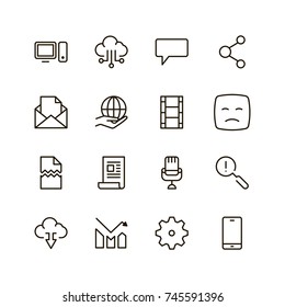 Social network icon set. Collection of high quality outline media pictograms in modern flat style. Black internet symbol for web design and mobile app on white background. Web line logo.