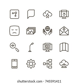 Social network icon set. Collection of high quality outline media pictograms in modern flat style. Black internet symbol for web design and mobile app on white background. Web line logo.