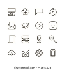 Social network icon set. Collection of high quality outline media pictograms in modern flat style. Black internet symbol for web design and mobile app on white background. Web line logo.