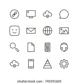 Social network icon set. Collection of high quality outline media pictograms in modern flat style. Black internet symbol for web design and mobile app on white background. Web line logo.