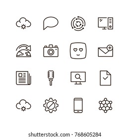 Social network icon set. Collection of high quality outline media pictograms in modern flat style. Black internet symbol for web design and mobile app on white background. Web line logo.
