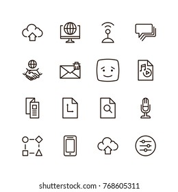 Social network icon set. Collection of high quality outline media pictograms in modern flat style. Black internet symbol for web design and mobile app on white background. Web line logo.