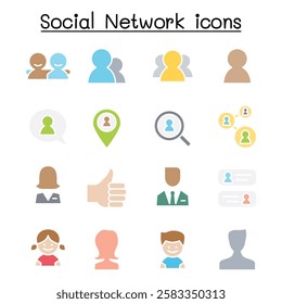 Social network icon set in flat color style