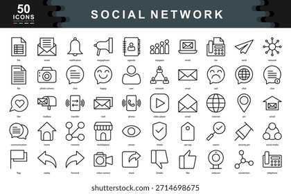 El conjunto de iconos de redes sociales ilustra los Elementos clave de la conexión digital, la comunicación en tiempo real, el intercambio multimedia, la interacción con los usuarios y la participación de la comunidad en línea.