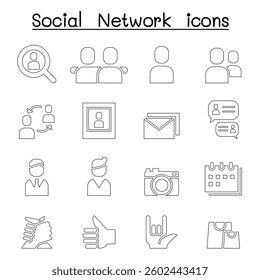 Social network icon set in thin line style