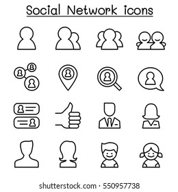 Social network icon set in thin line style