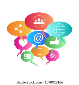 Social network icon in speech bubble. Vector flat design