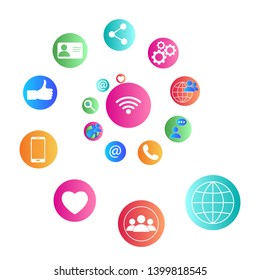 Social network icon in speech bubble. Vector flat design