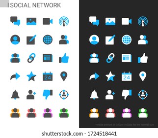 Los iconos de las redes sociales son luz y tema oscuro. 48x48 Pixel perfecto.