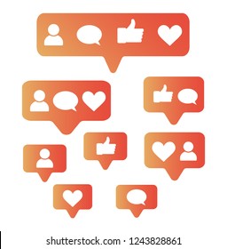 Social network icons. Like, comment, follow, thumbs up, heart symbol. Vector.