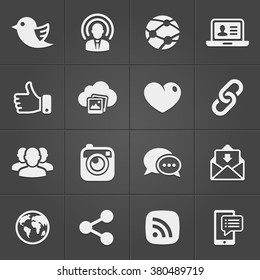 Social network icons on black set. Vector illustration EPS