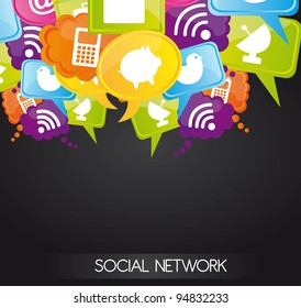 Social Network Icons On Bubbles Colors, Vector Illustration